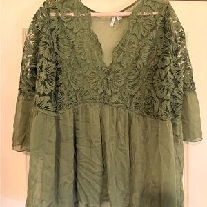 Cato Forest Green Floral Lace Blouse 22/24